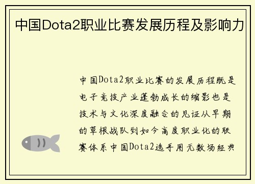 中国Dota2职业比赛发展历程及影响力